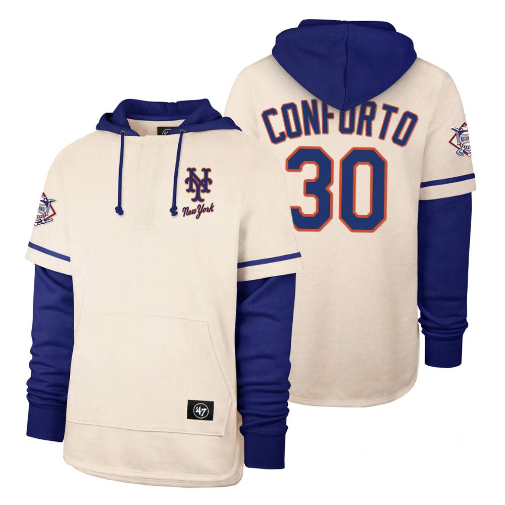 Men New York Mets #30 Conforto Cream 2021 Pullover Hoodie MLB Jersey->new york mets->MLB Jersey